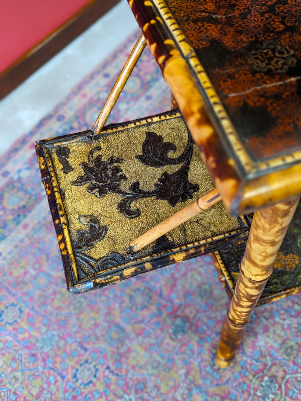 Antique Victorian Bamboo Original Lacquer Extending Side Table View IX