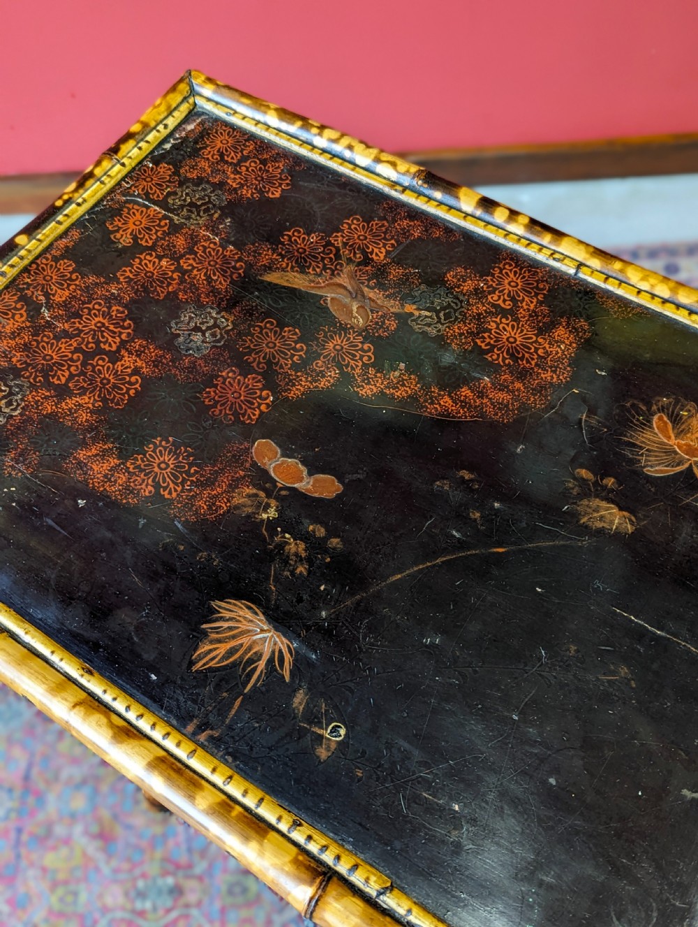 Antique Victorian Bamboo Original Lacquer Extending Side Table View X