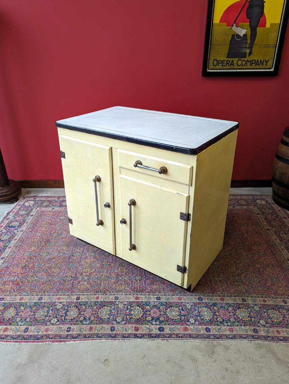 Antique Early 20th Century Enamel Topped Kitchen Cupboard 