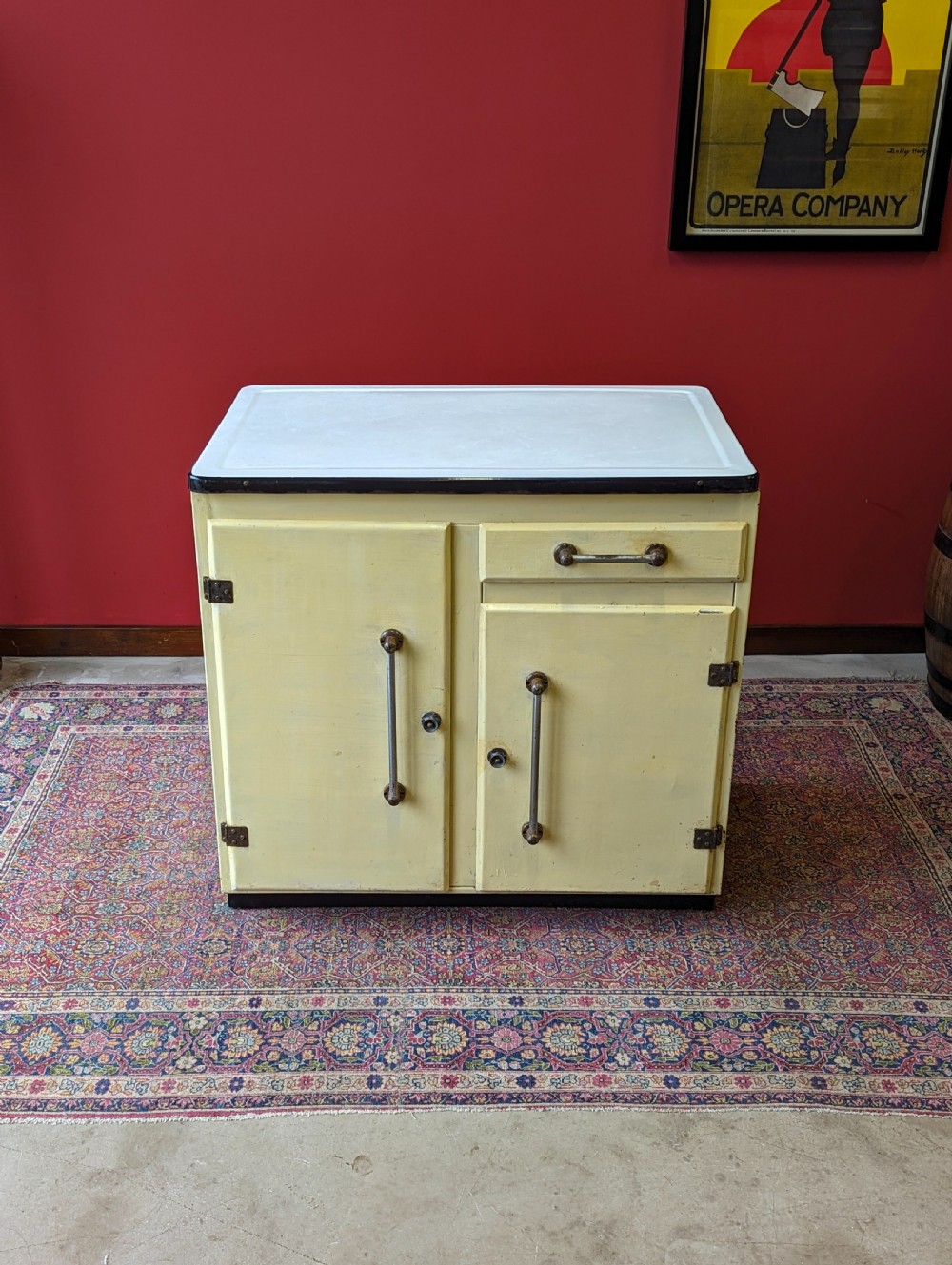 Antique Early 20th Century Enamel Topped Kitchen Cupboard  View II