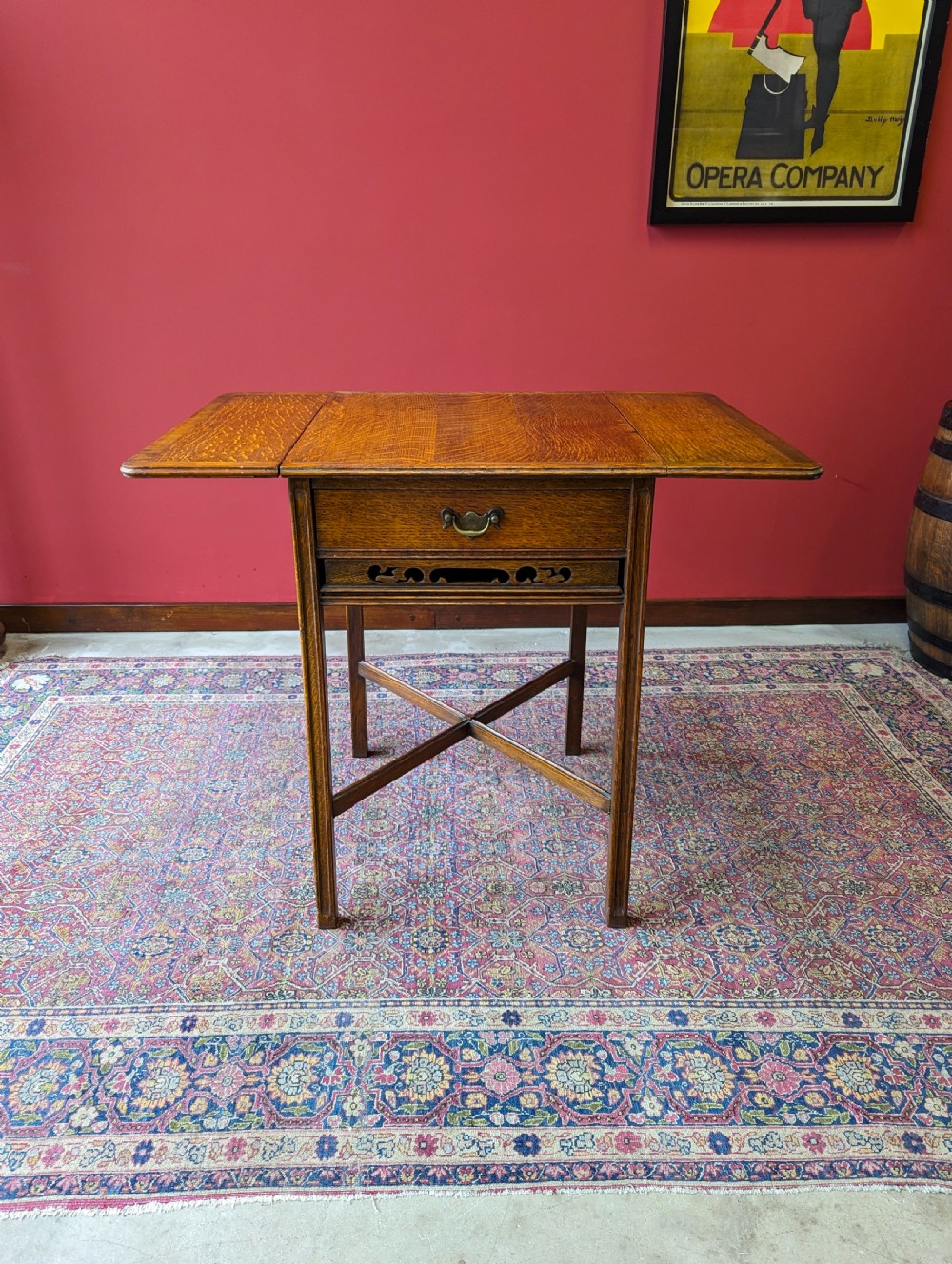 Antique Early 20th Century Golden Oak Pembroke Side Table View IV