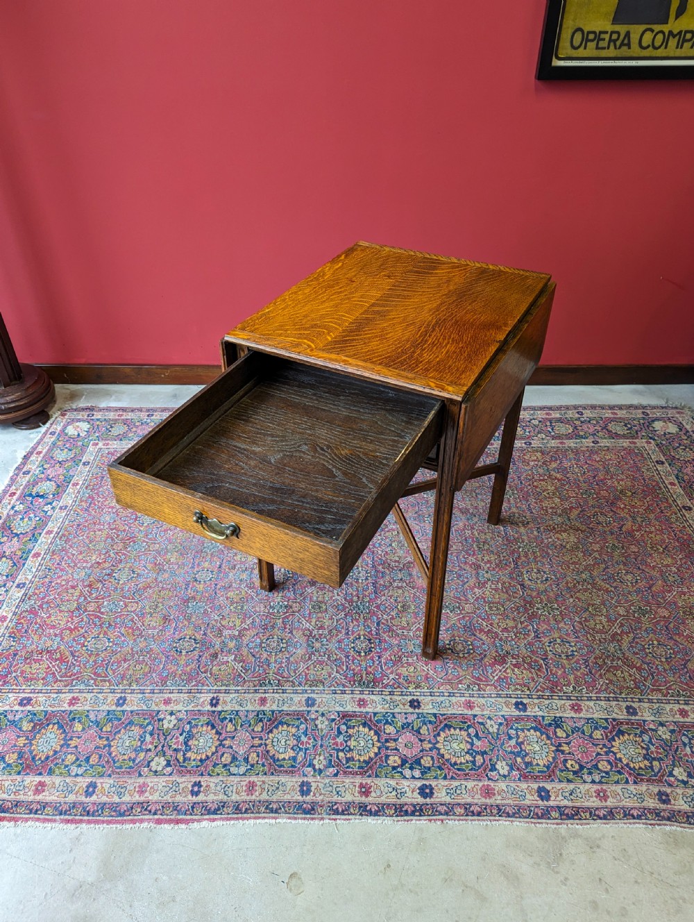 Antique Early 20th Century Golden Oak Pembroke Side Table View V