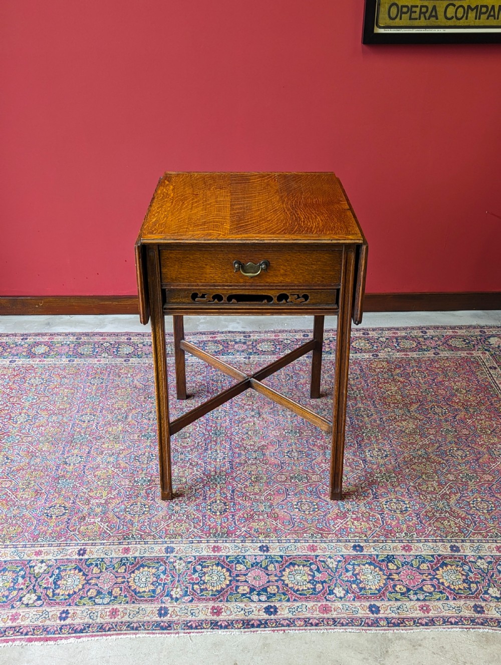 Antique Early 20th Century Golden Oak Pembroke Side Table View VI