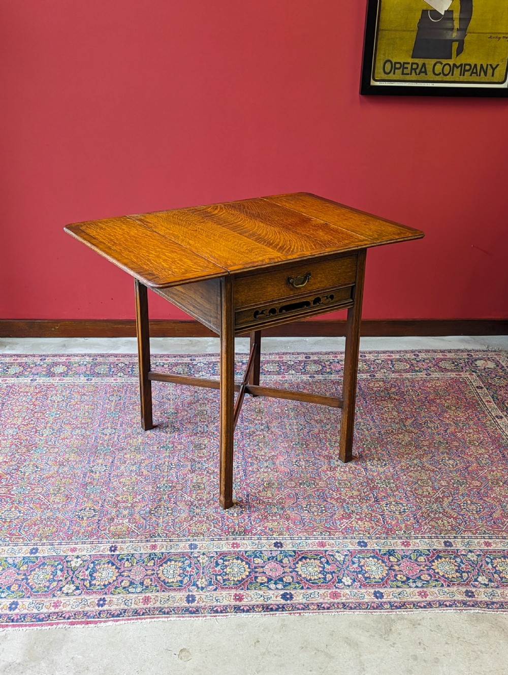 Antique Early 20th Century Golden Oak Pembroke Side Table View VII