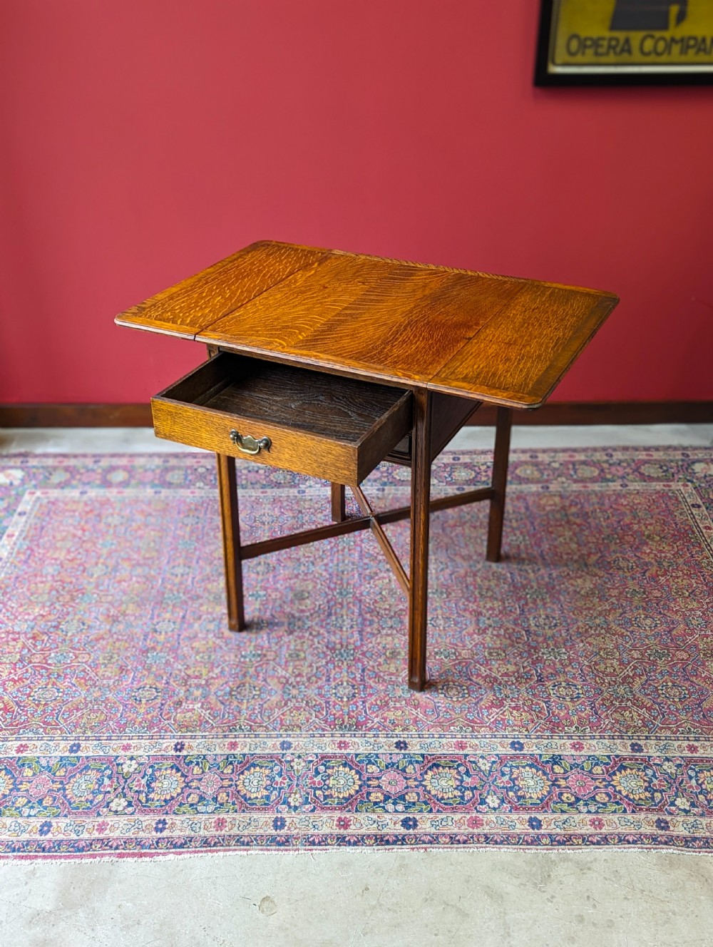 Antique Early 20th Century Golden Oak Pembroke Side Table View VIII