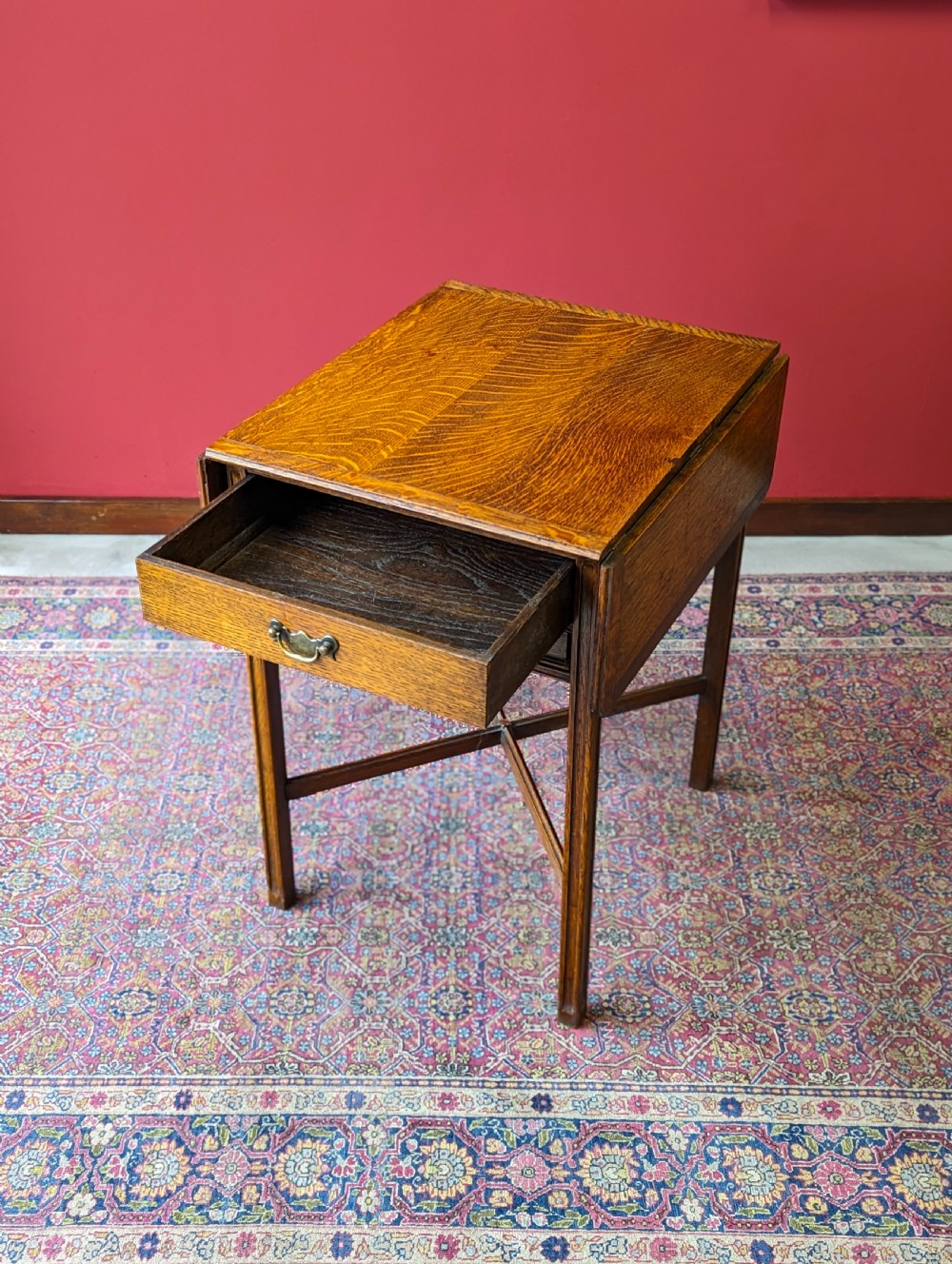 Antique Early 20th Century Golden Oak Pembroke Side Table View X
