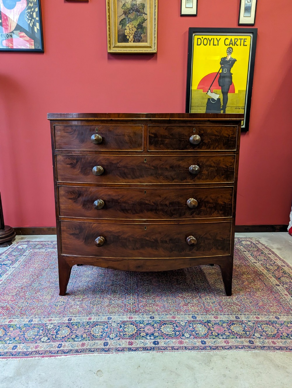 Antique Victorian Mahogany Bow Front Chest of Drawers View II