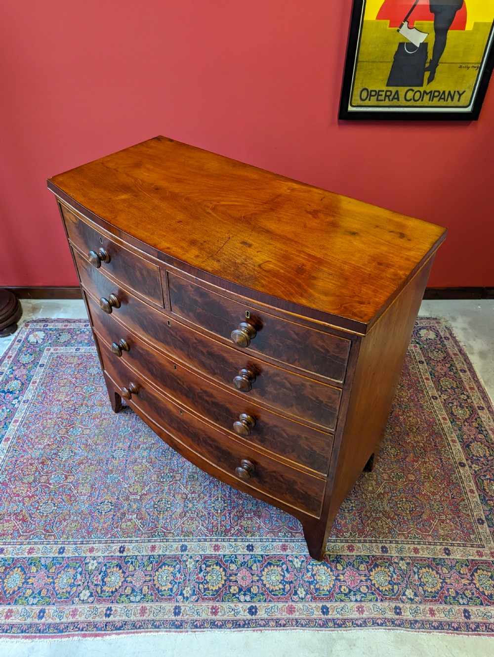 Antique Victorian Mahogany Bow Front Chest of Drawers View III