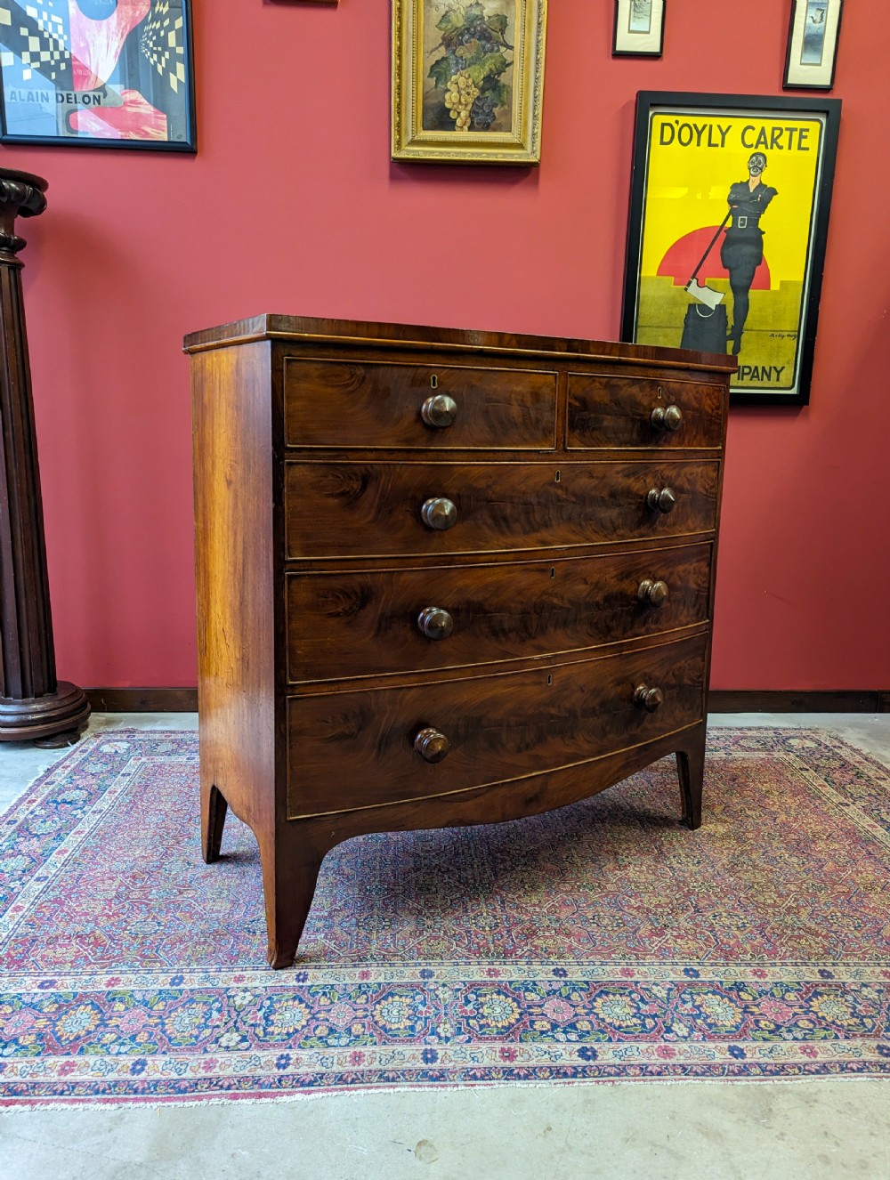 Antique Victorian Mahogany Bow Front Chest of Drawers View V