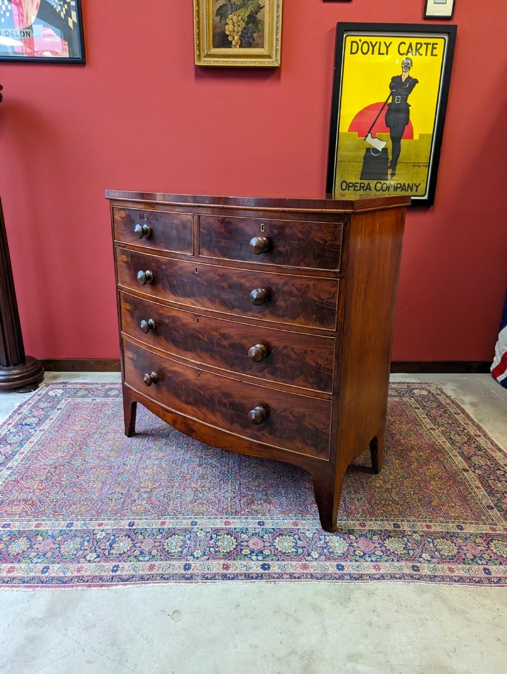Antique Victorian Mahogany Bow Front Chest of Drawers View VI