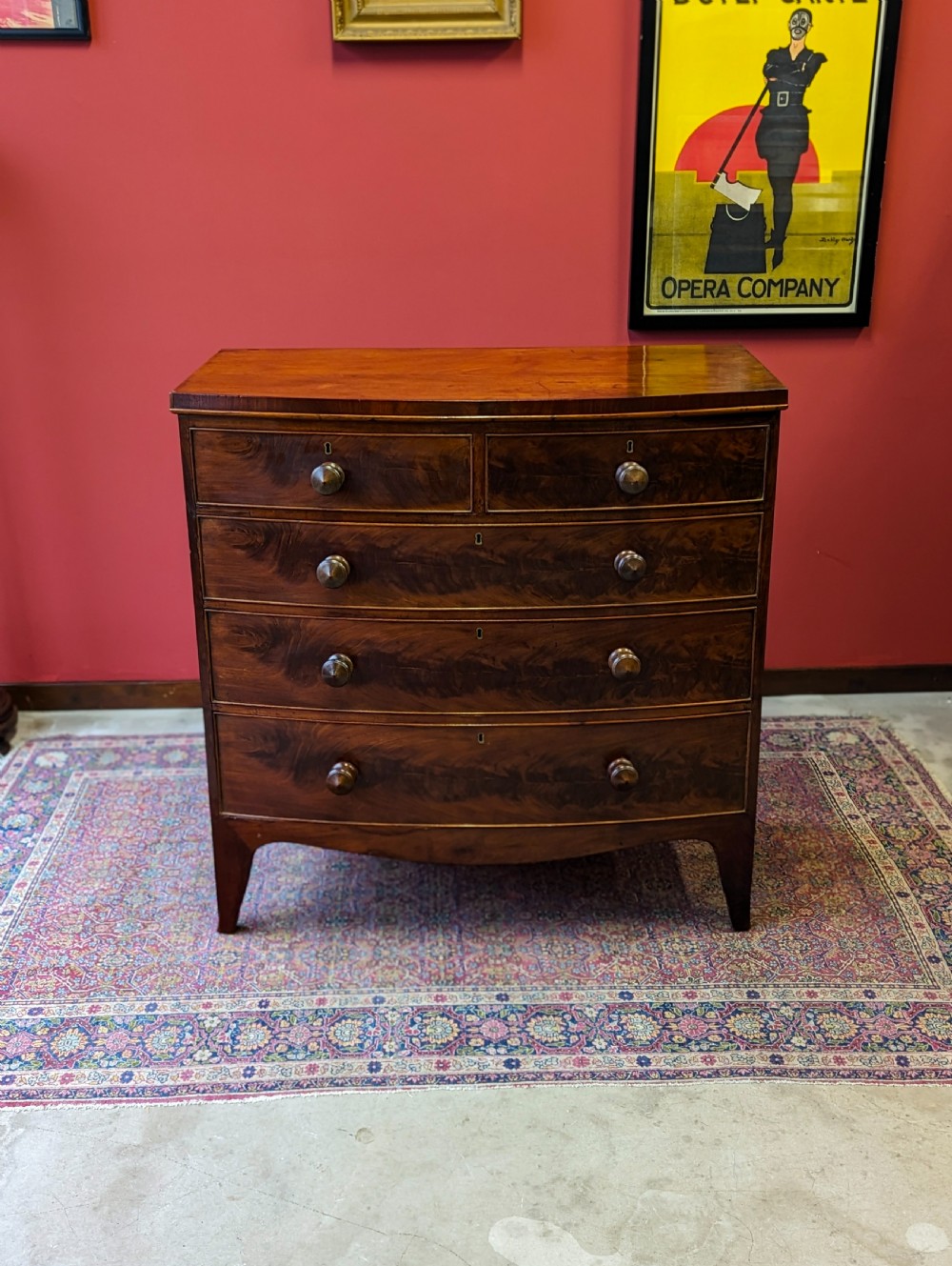 Antique Victorian Mahogany Bow Front Chest of Drawers View VII