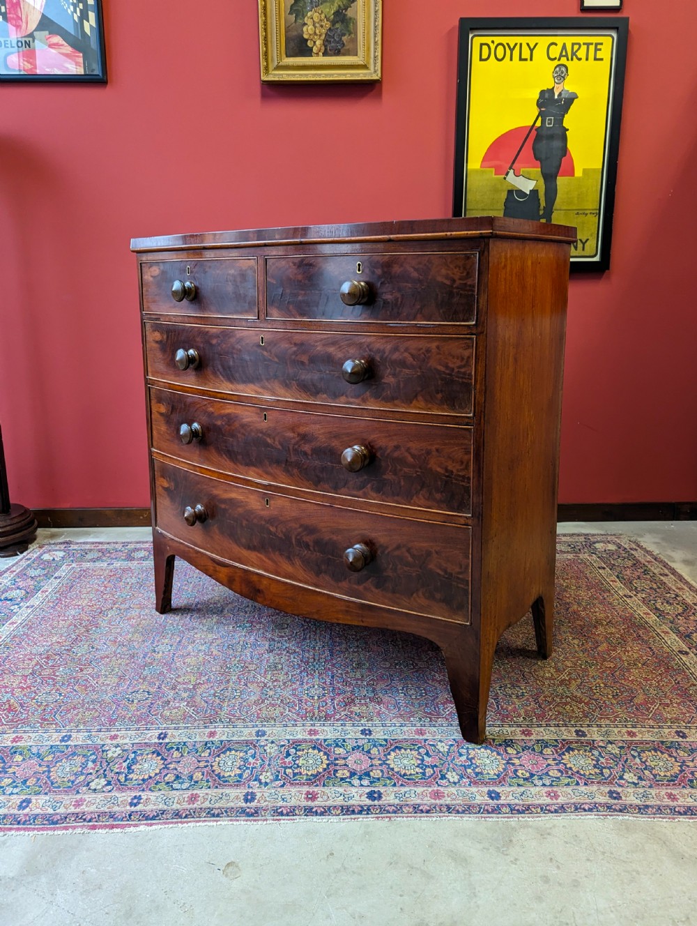 Antique Victorian Mahogany Bow Front Chest of Drawers View IX