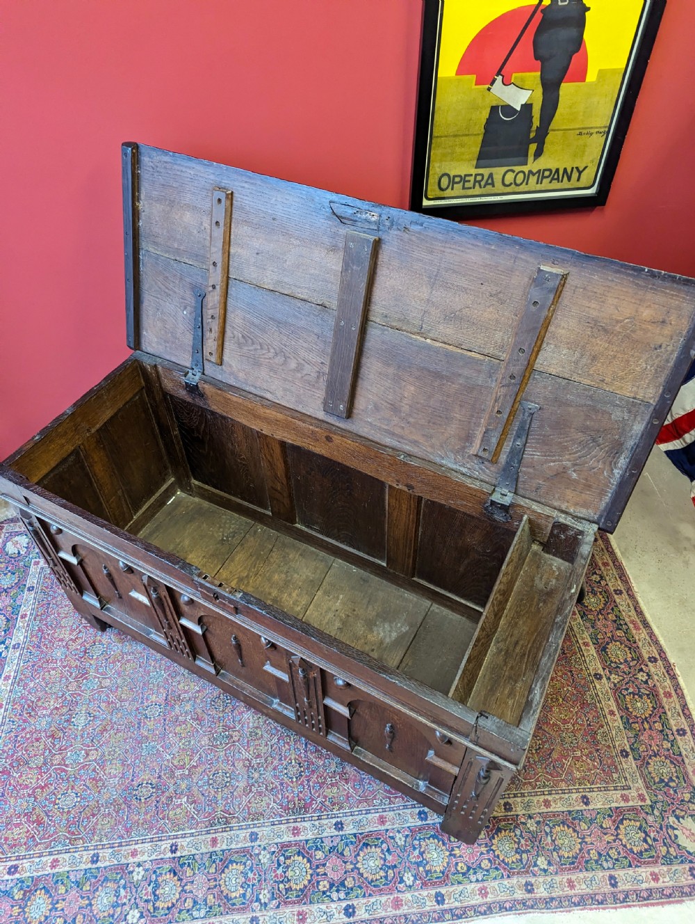 Antique Georgian Carved Oak Coffer View IV