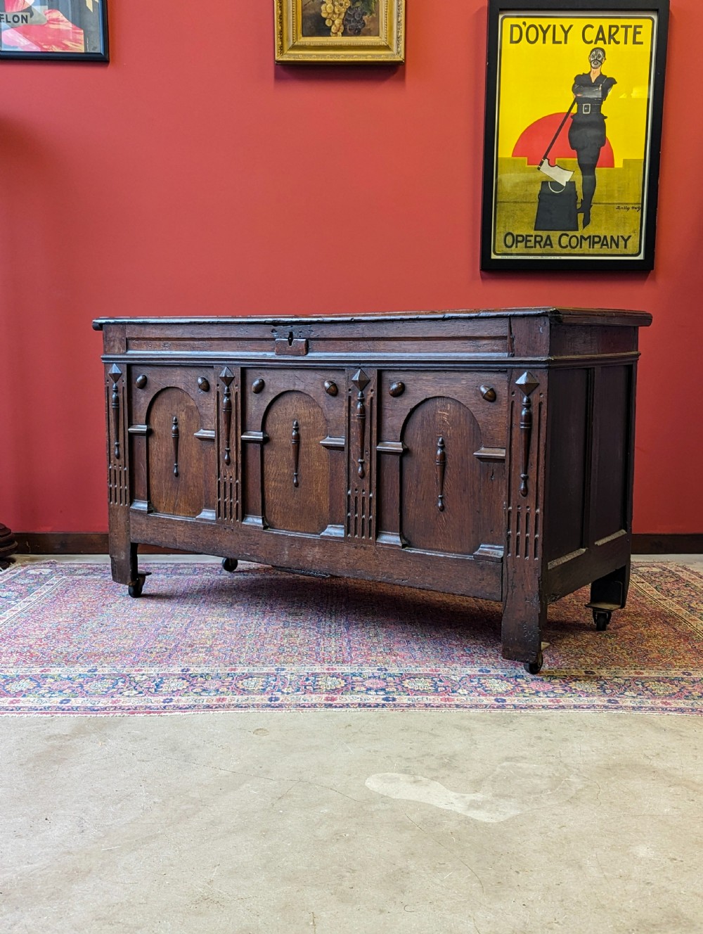 Antique Georgian Carved Oak Coffer View V