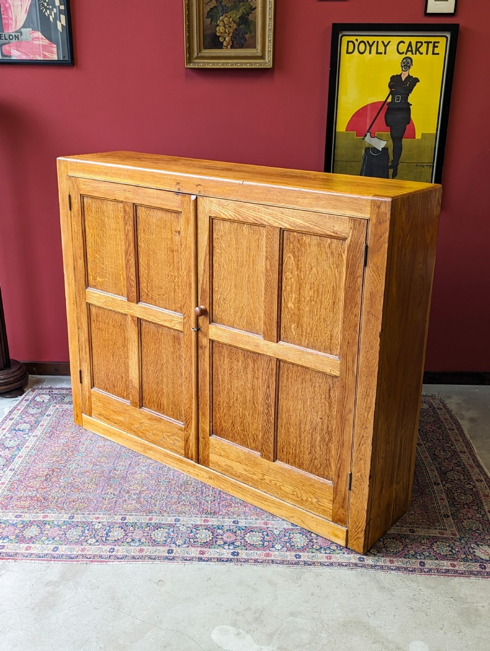 Antique Early 20th Century Large Light Oak Bookcase Cupboard