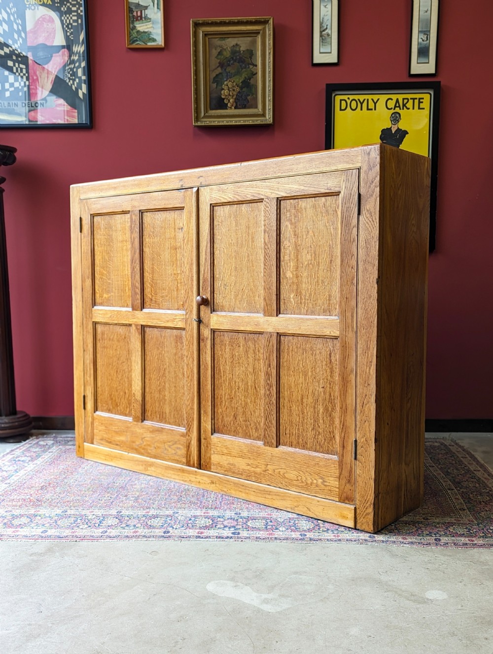 Antique Early 20th Century Large Light Oak Bookcase Cupboard View IV