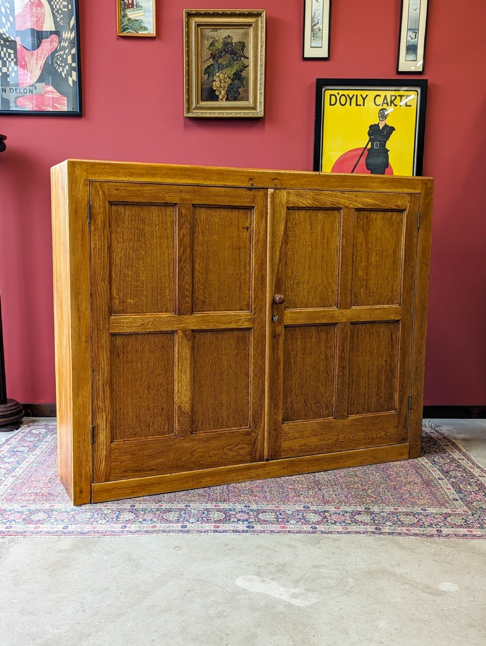 Antique Early 20th Century Large Light Oak Bookcase Cupboard View VII