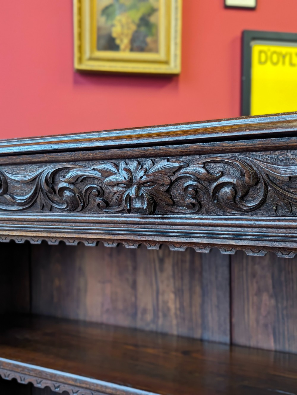 Antique Victorian Carved Oak Open Bookcase View VIII