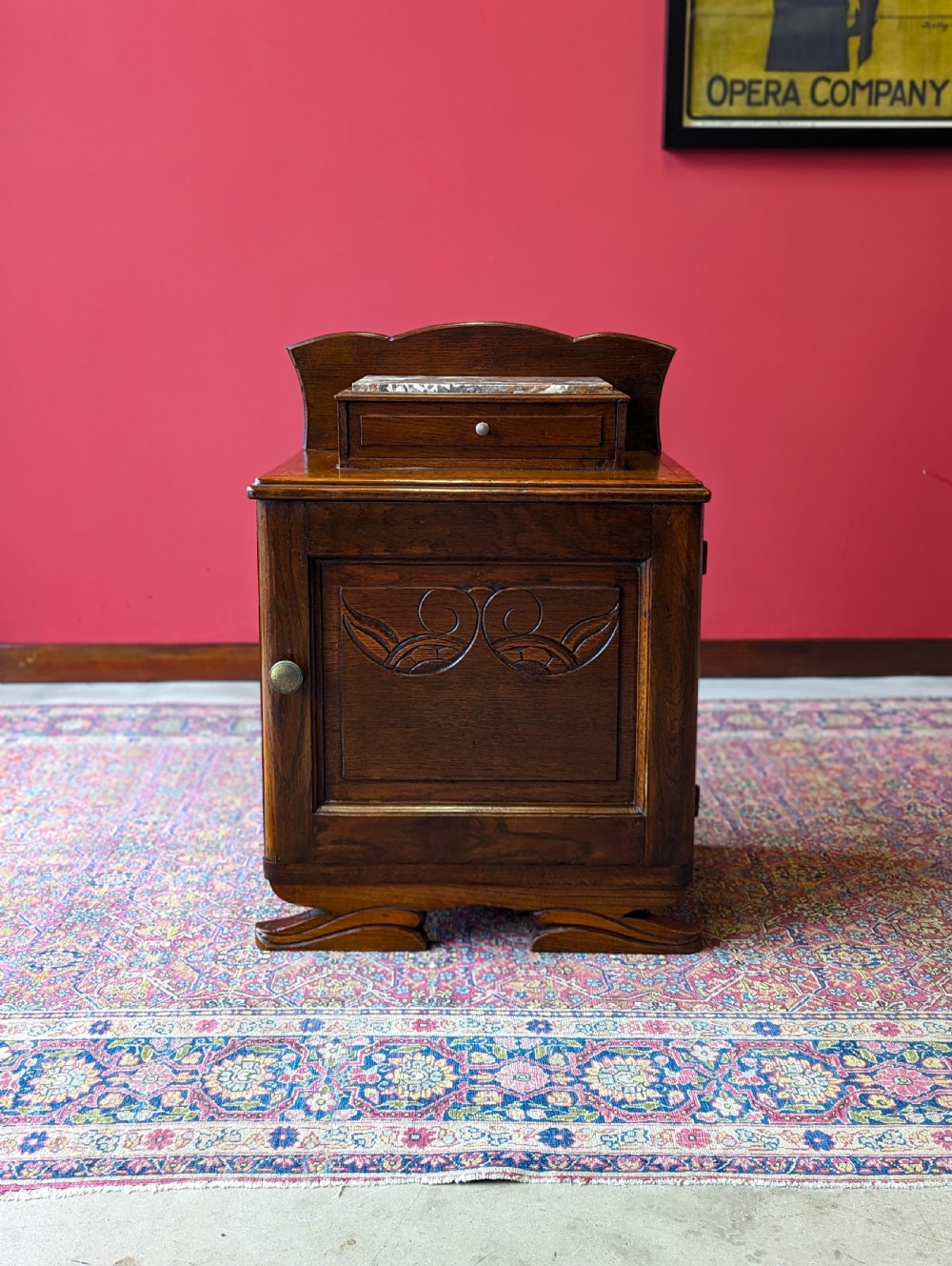 Antique Edwardian Art Nouveau Oak Marble-Top Bedside Cabinet c.1910 View V