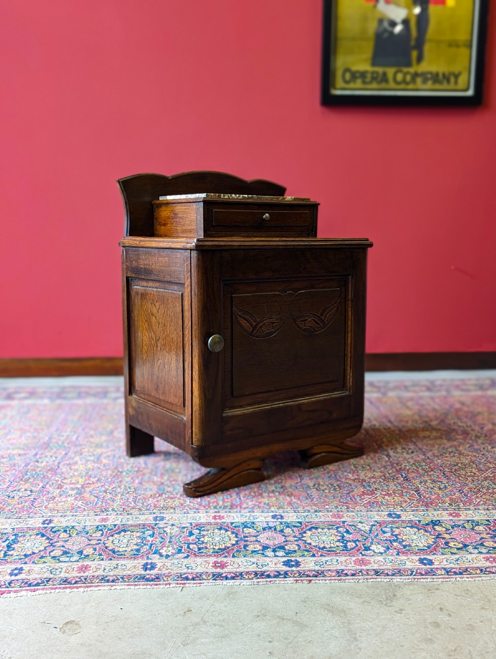 Antique Edwardian Art Nouveau Oak Marble-Top Bedside Cabinet c.1910 View VII