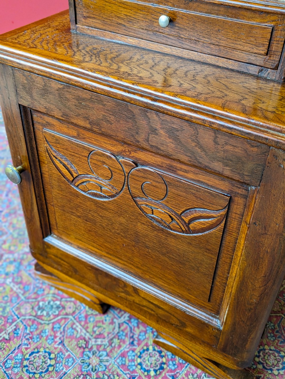 Antique Edwardian Art Nouveau Oak Marble-Top Bedside Cabinet c.1910 View VIII