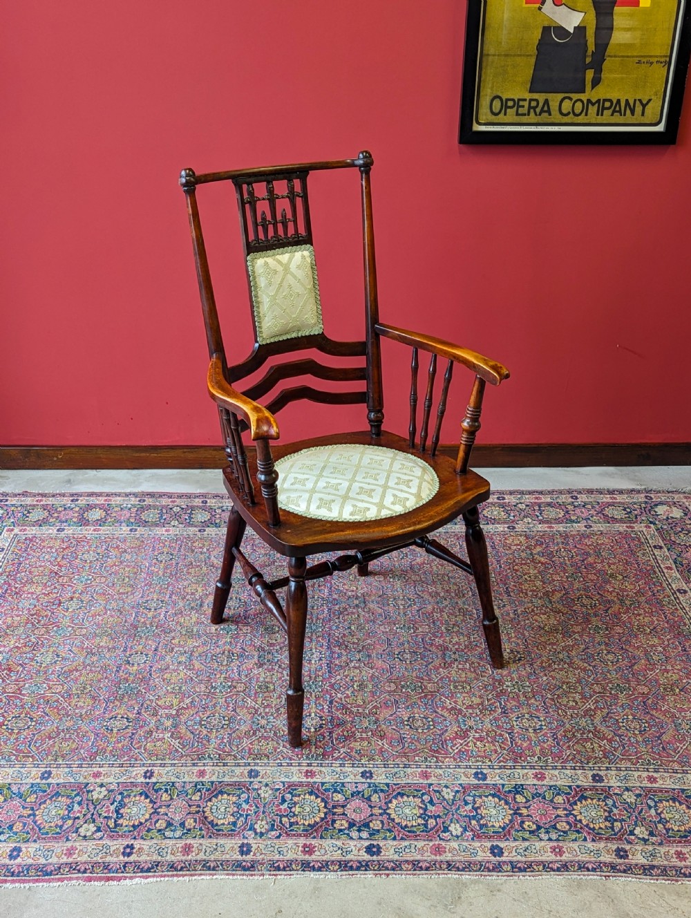 Antique Victorian Elm Upholstered Elbow Chair View III