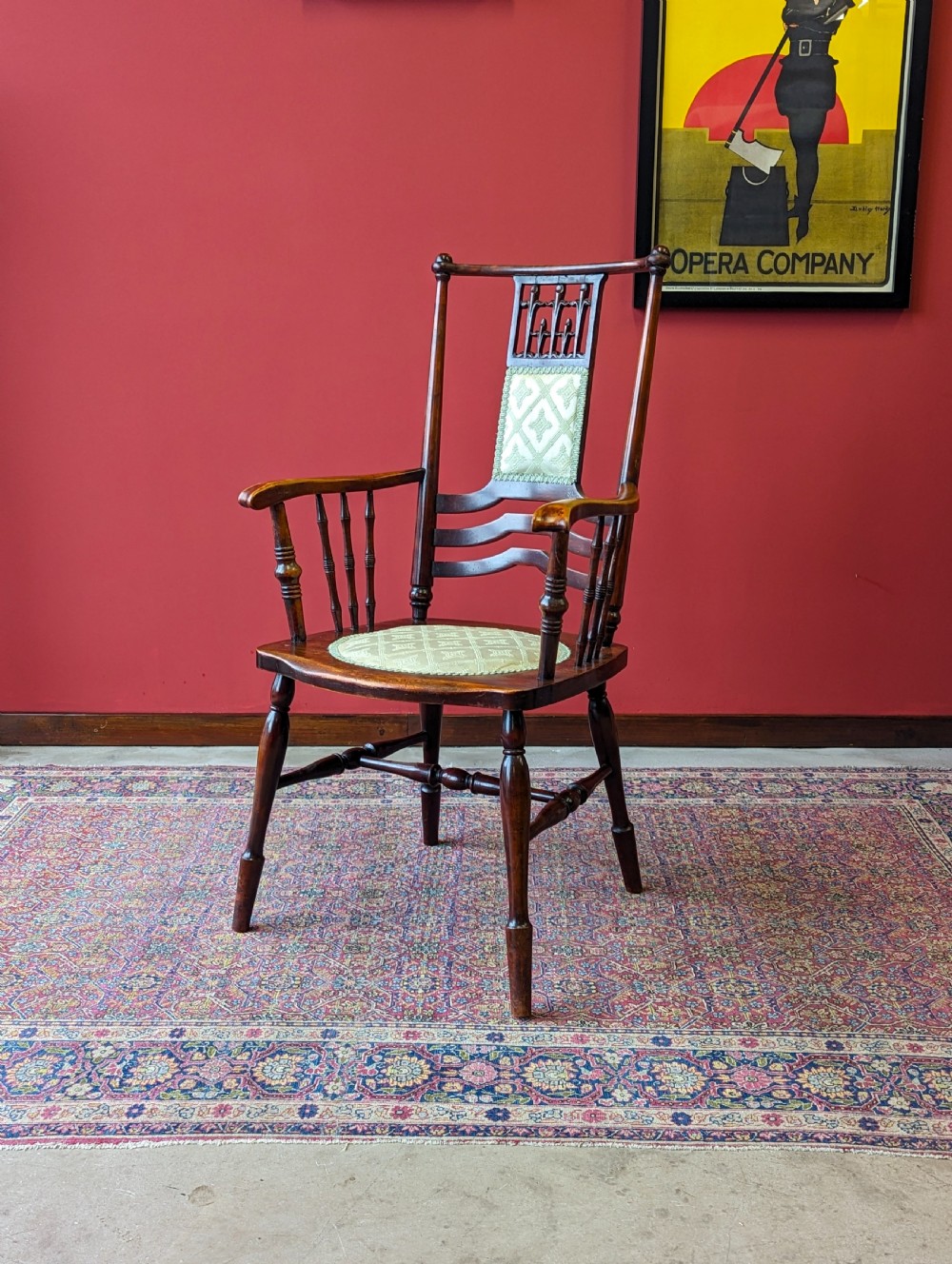 Antique Victorian Elm Upholstered Elbow Chair View V