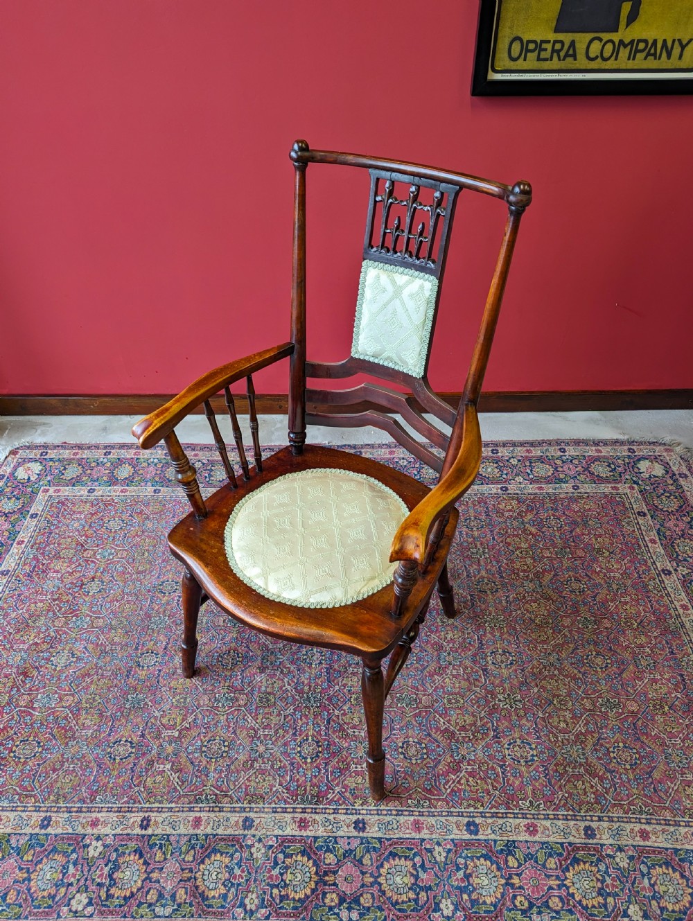 Antique Victorian Elm Upholstered Elbow Chair View VI