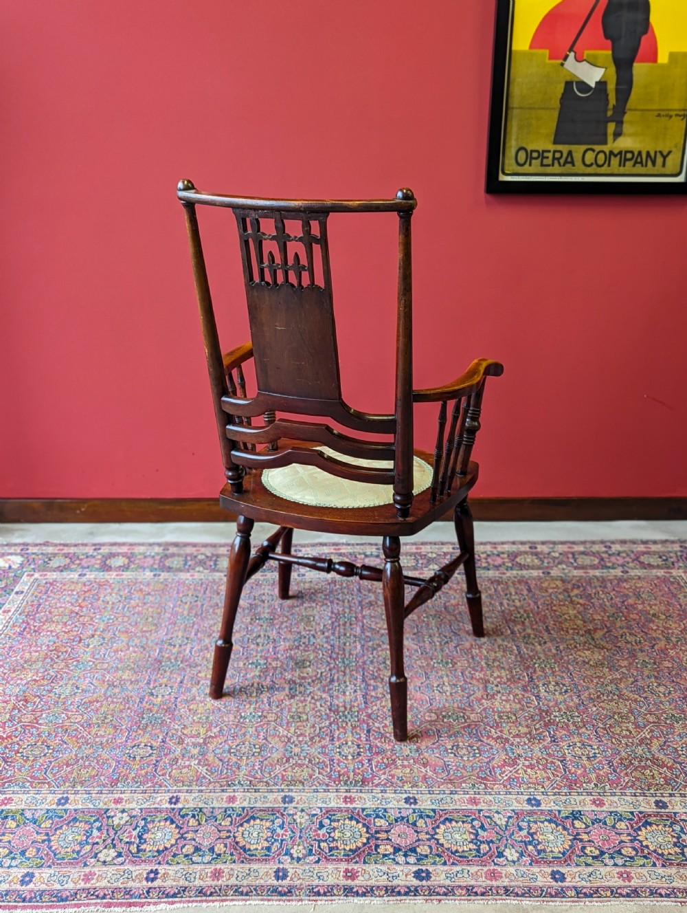 Antique Victorian Elm Upholstered Elbow Chair View VII