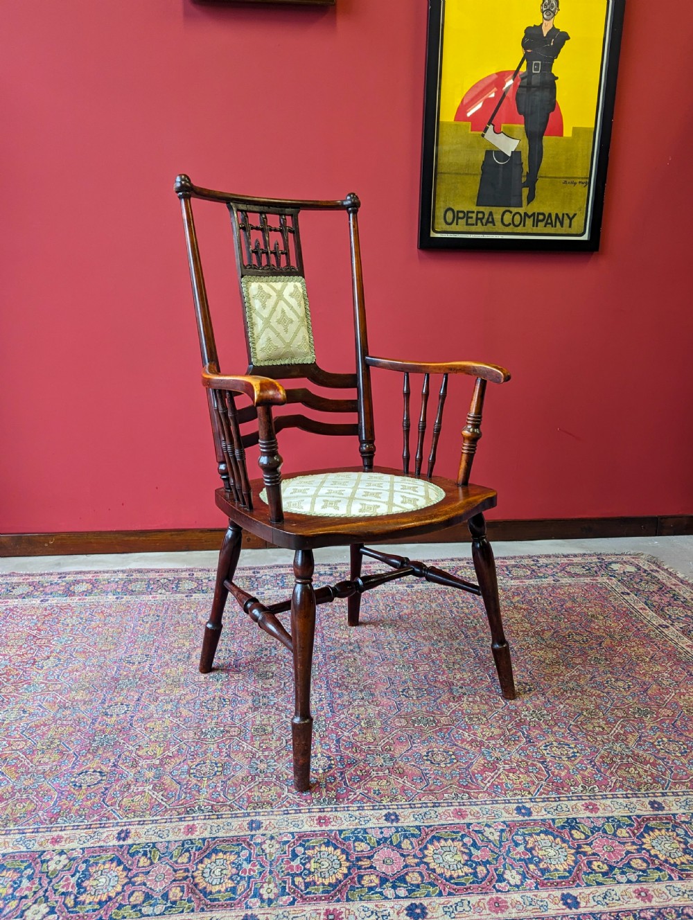 Antique Victorian Elm Upholstered Elbow Chair View VIII