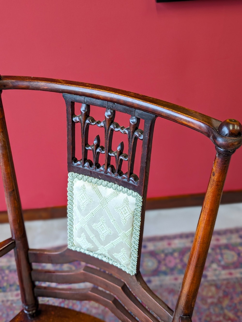 Antique Victorian Elm Upholstered Elbow Chair View IX