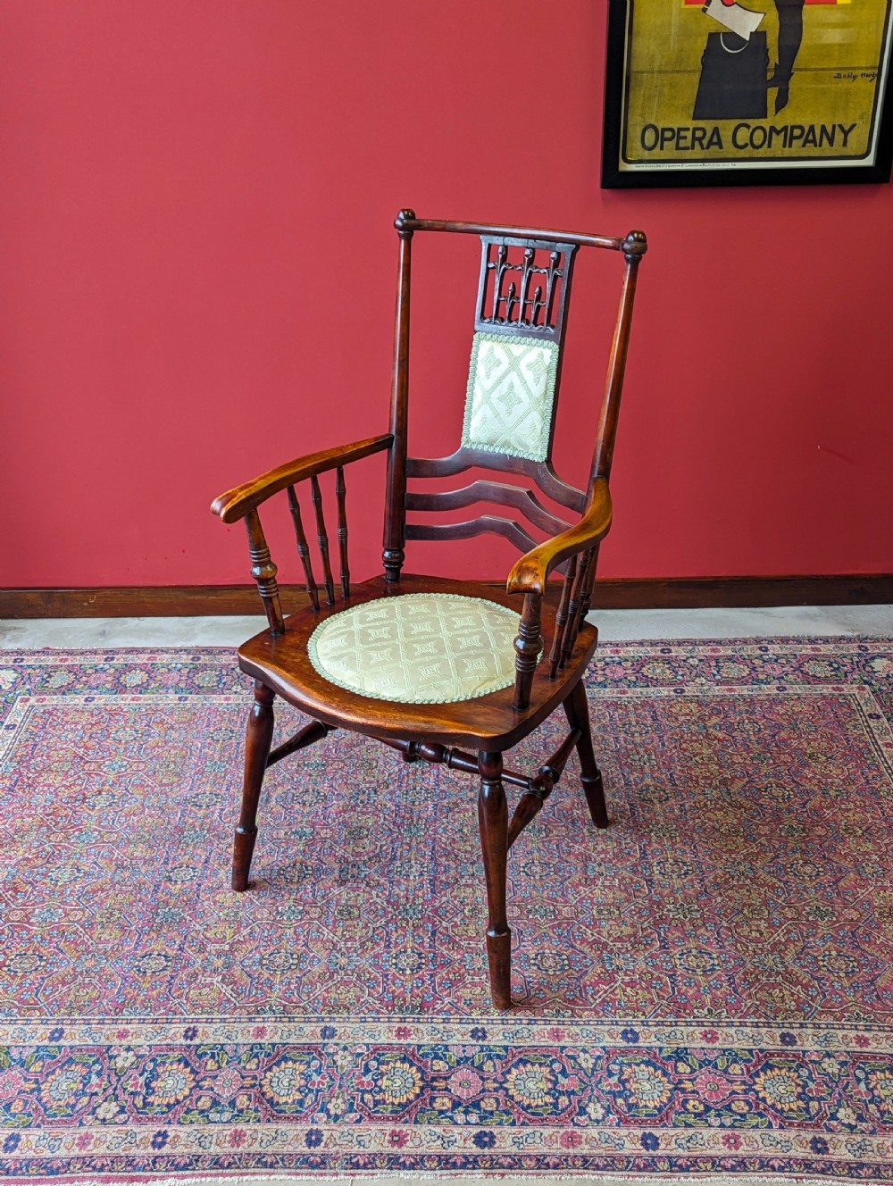 Antique Victorian Elm Upholstered Elbow Chair View X