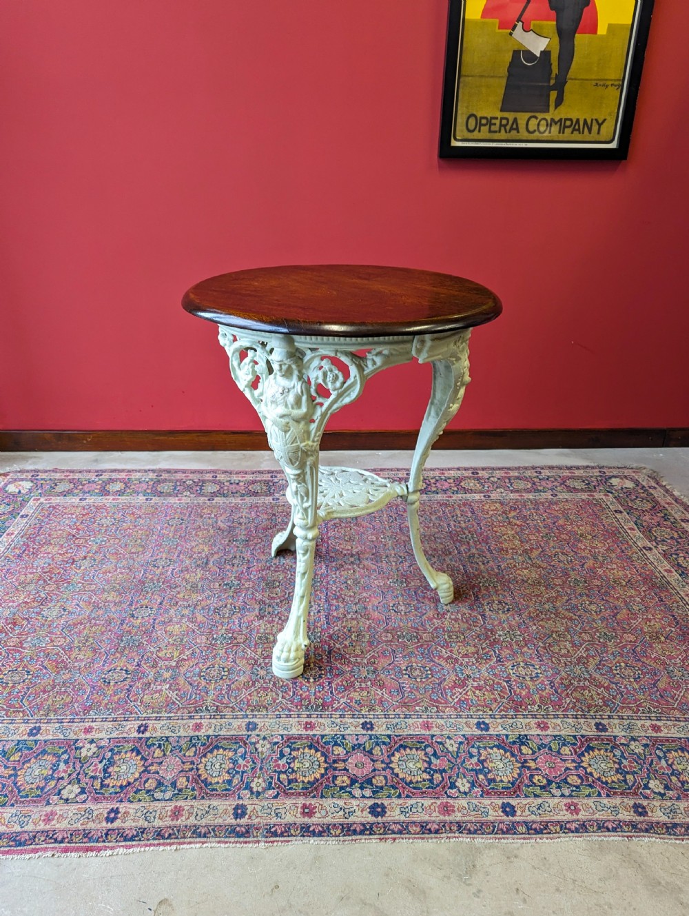 Antique Victorian Mahogany Topped Cast Iron Circular Pub Table