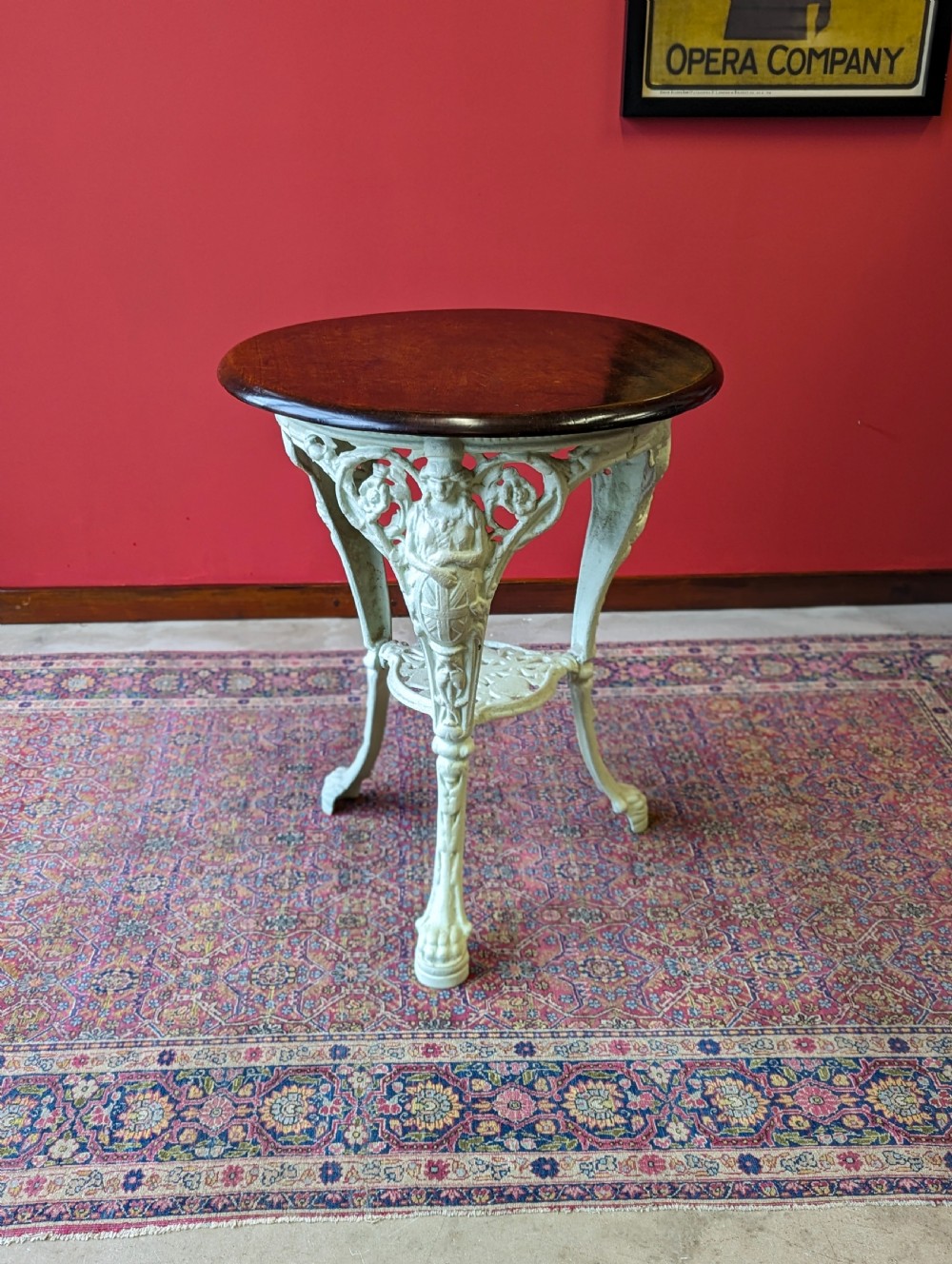 Antique Victorian Mahogany Topped Cast Iron Circular Pub Table View V