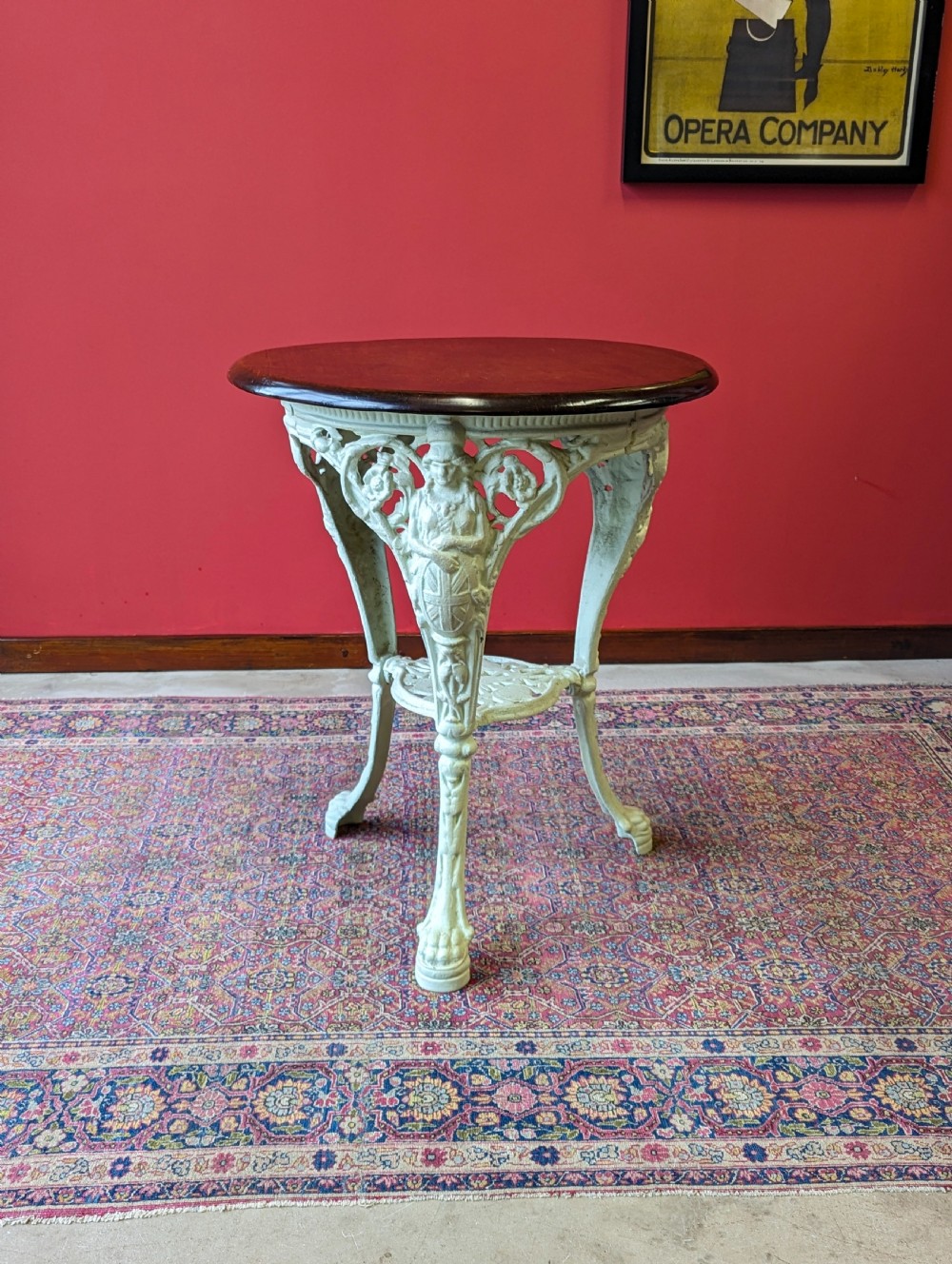 Antique Victorian Mahogany Topped Cast Iron Circular Pub Table View IX
