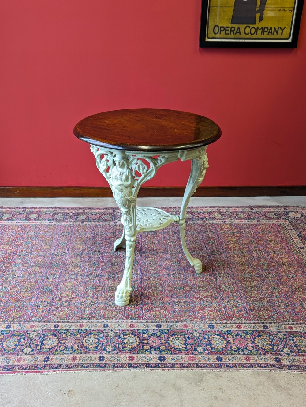 Antique Victorian Mahogany Topped Cast Iron Circular Pub Table View X