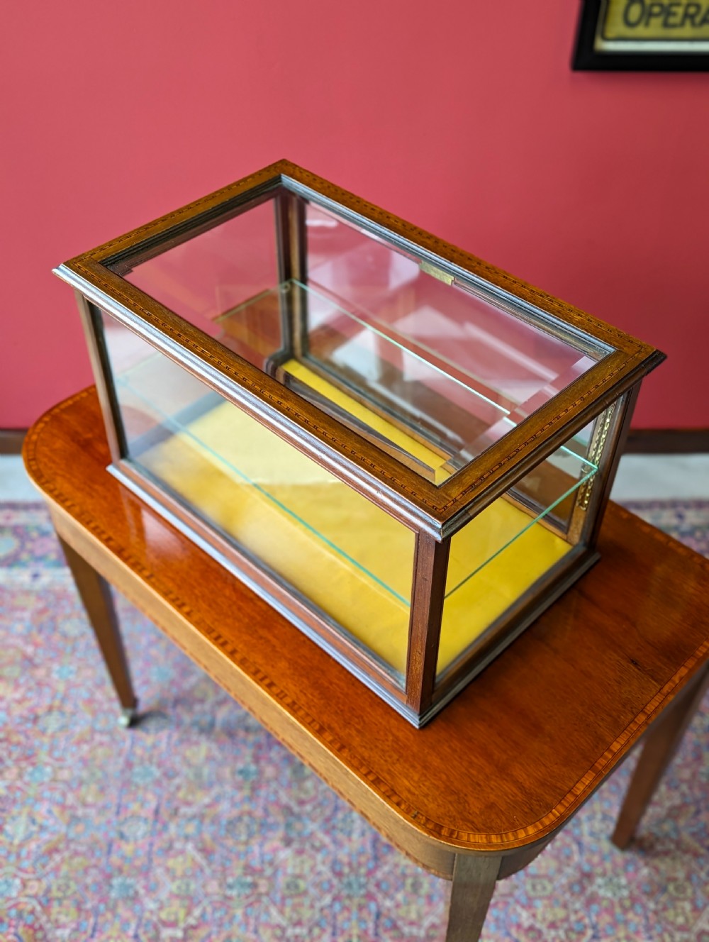 Antique Edwardian Inlaid Mahogany Glass Shop Counter Display Case View IV