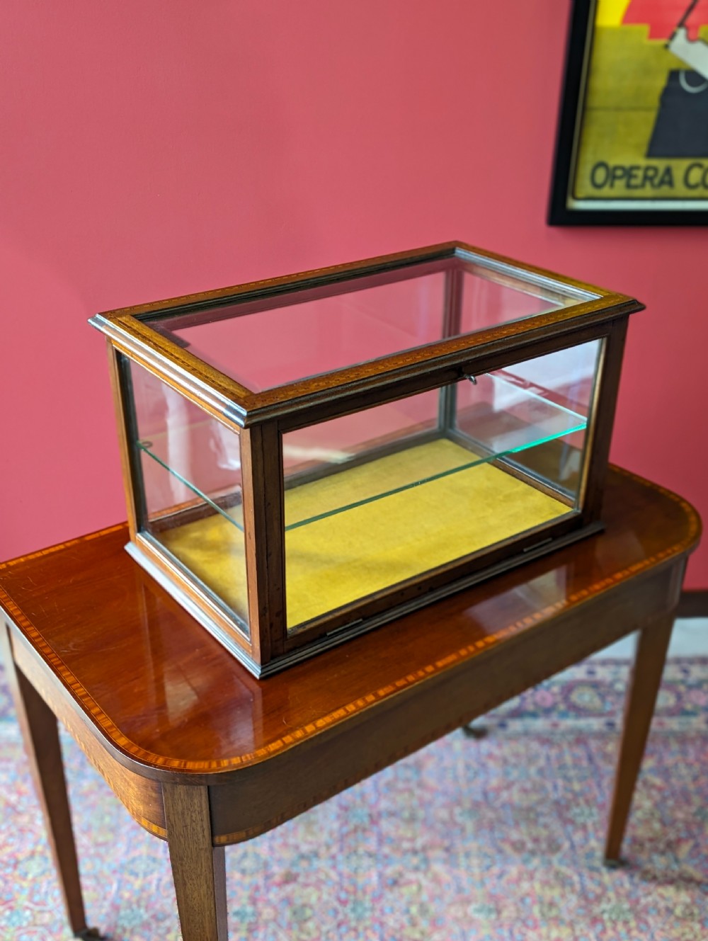 Antique Edwardian Inlaid Mahogany Glass Shop Counter Display Case View V