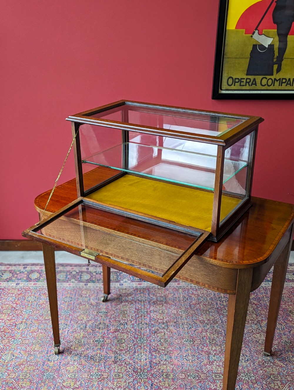 Antique Edwardian Inlaid Mahogany Glass Shop Counter Display Case View VI