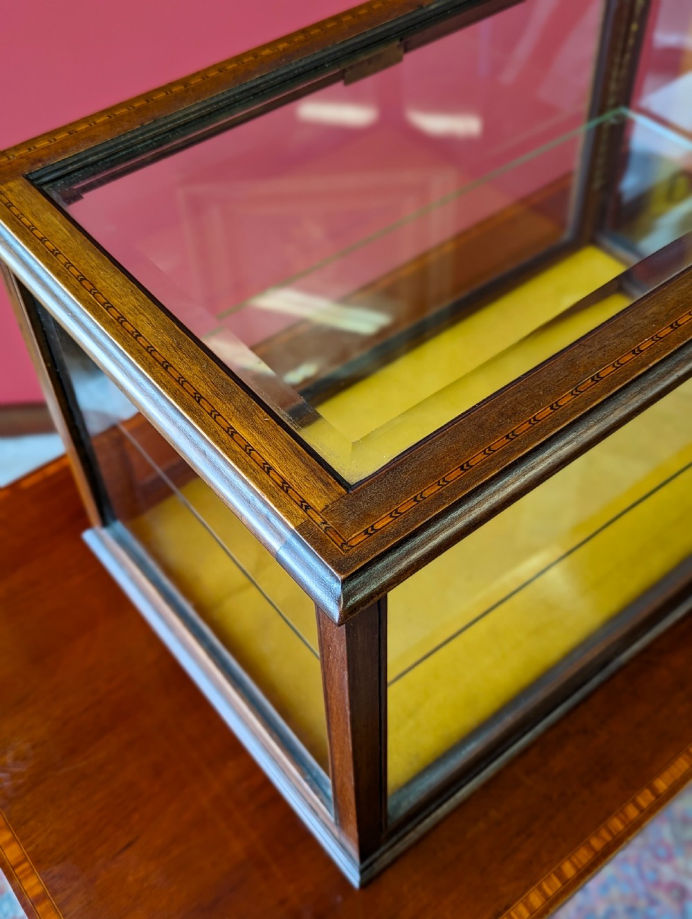Antique Edwardian Inlaid Mahogany Glass Shop Counter Display Case View VII