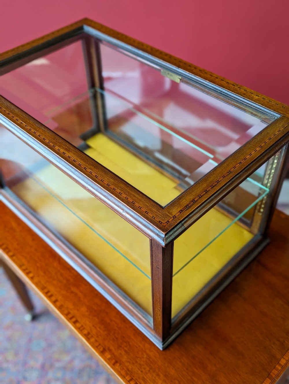 Antique Edwardian Inlaid Mahogany Glass Shop Counter Display Case View VIII
