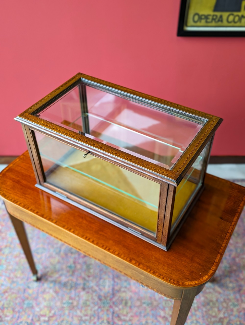 Antique Edwardian Inlaid Mahogany Glass Shop Counter Display Case View X