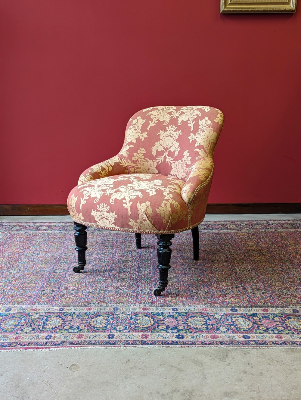 Antique Victorian Mahogany Upholstered Salon Chair View IV