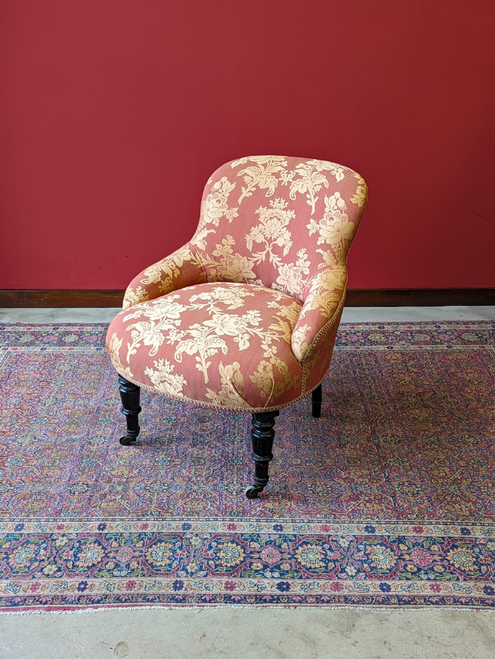 Antique Victorian Mahogany Upholstered Salon Chair View V