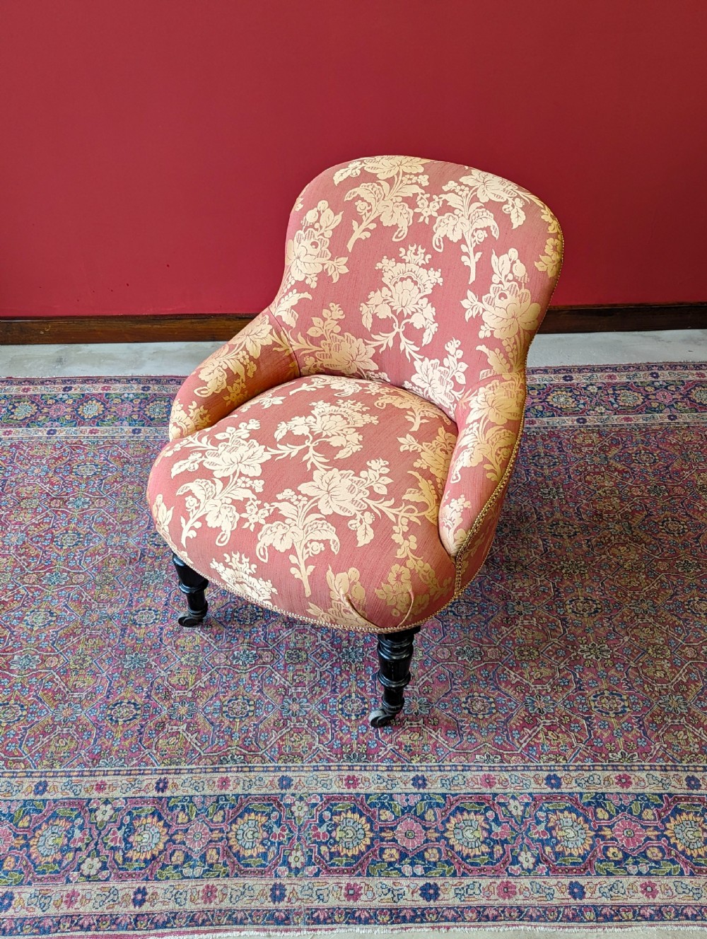 Antique Victorian Mahogany Upholstered Salon Chair View VI
