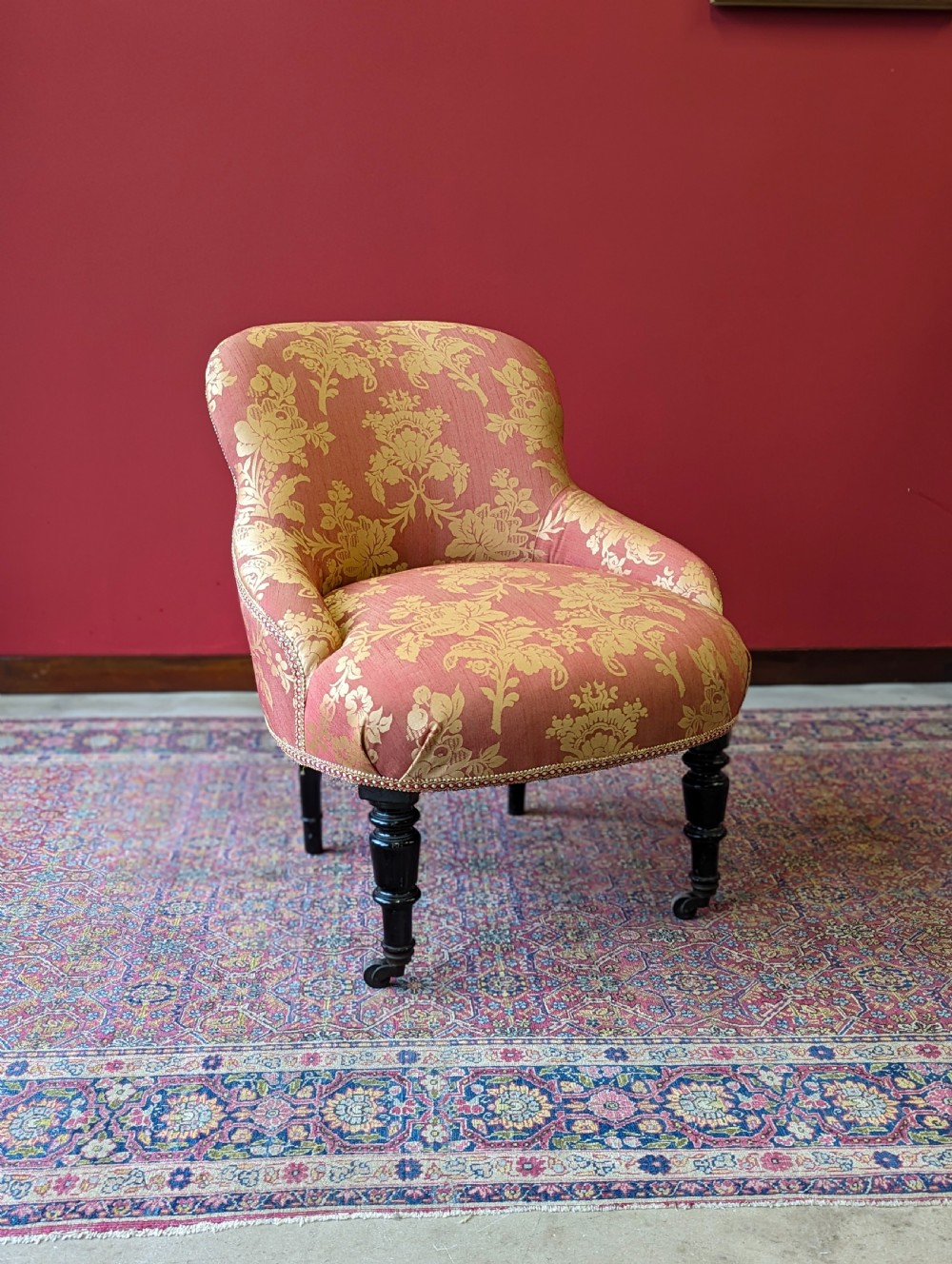 Antique Victorian Mahogany Upholstered Salon Chair View VIII