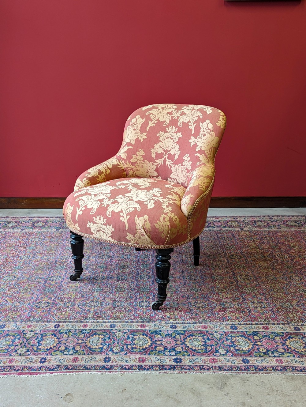 Antique Victorian Mahogany Upholstered Salon Chair View IX