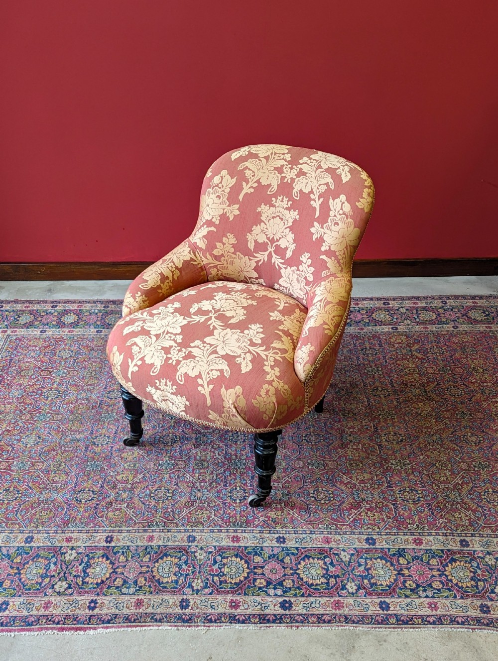 Antique Victorian Mahogany Upholstered Salon Chair View X