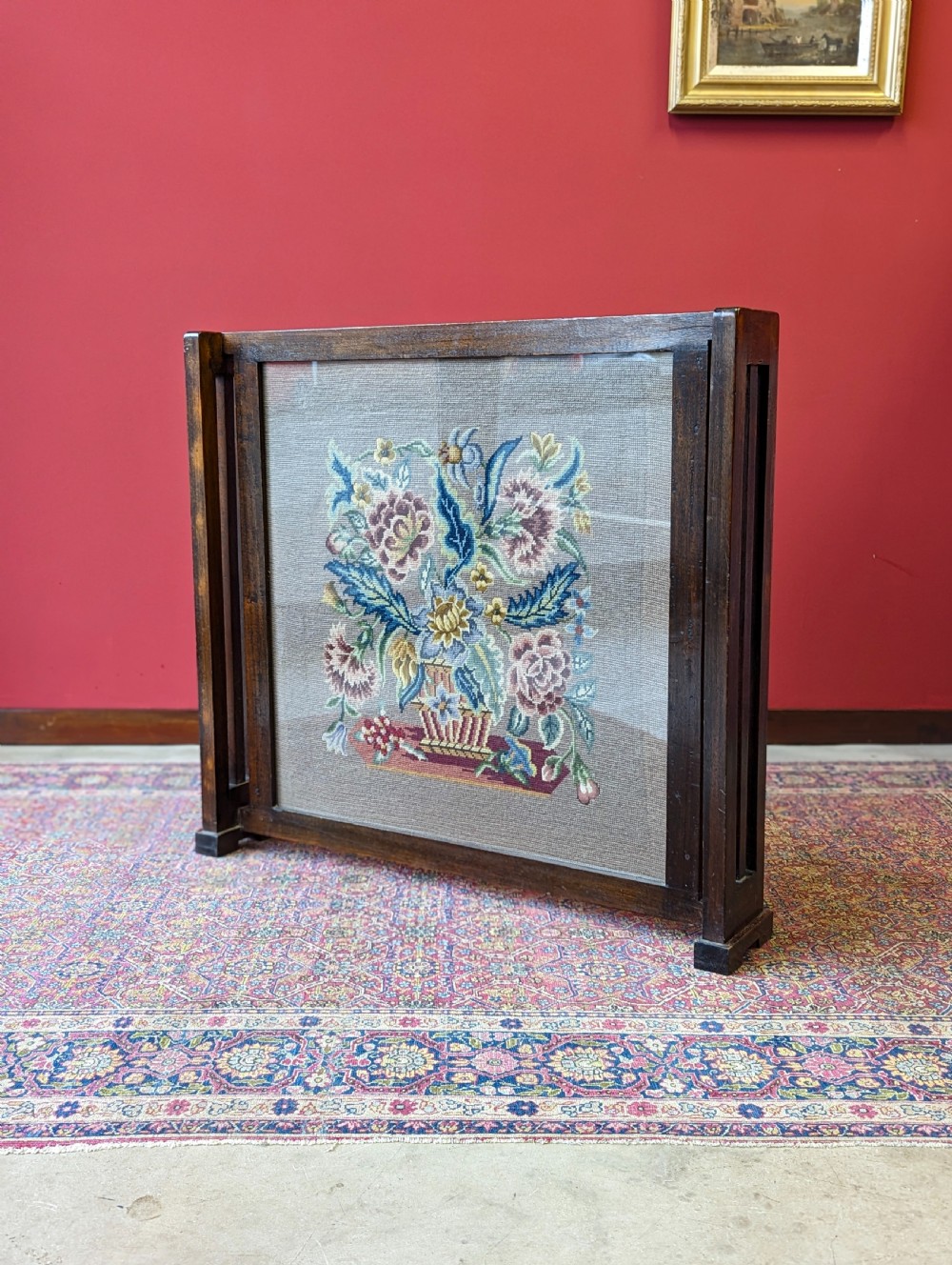 Antique 1920’s Oak Tapestry Fire Screen