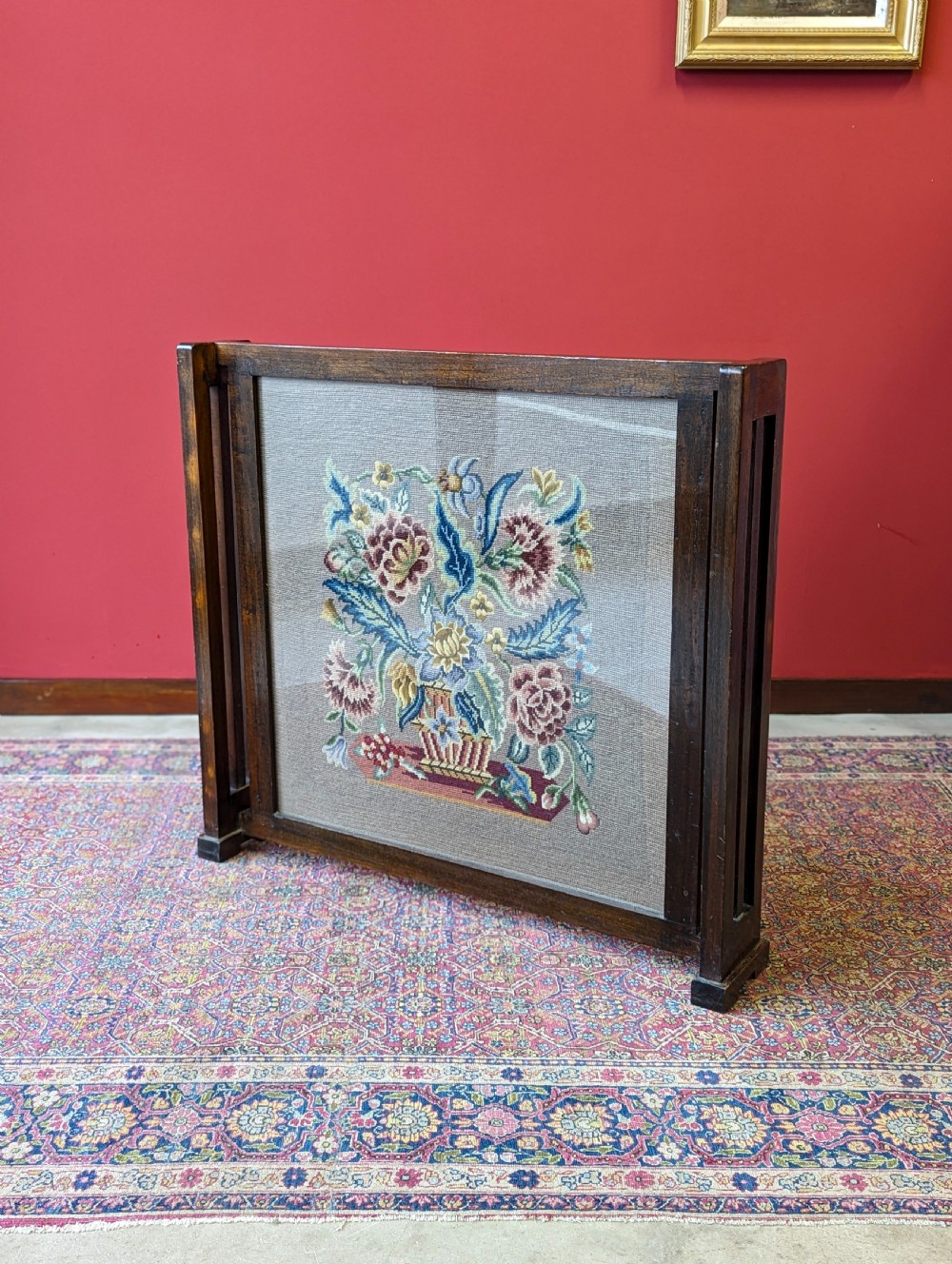 Antique 1920’s Oak Tapestry Fire Screen View V